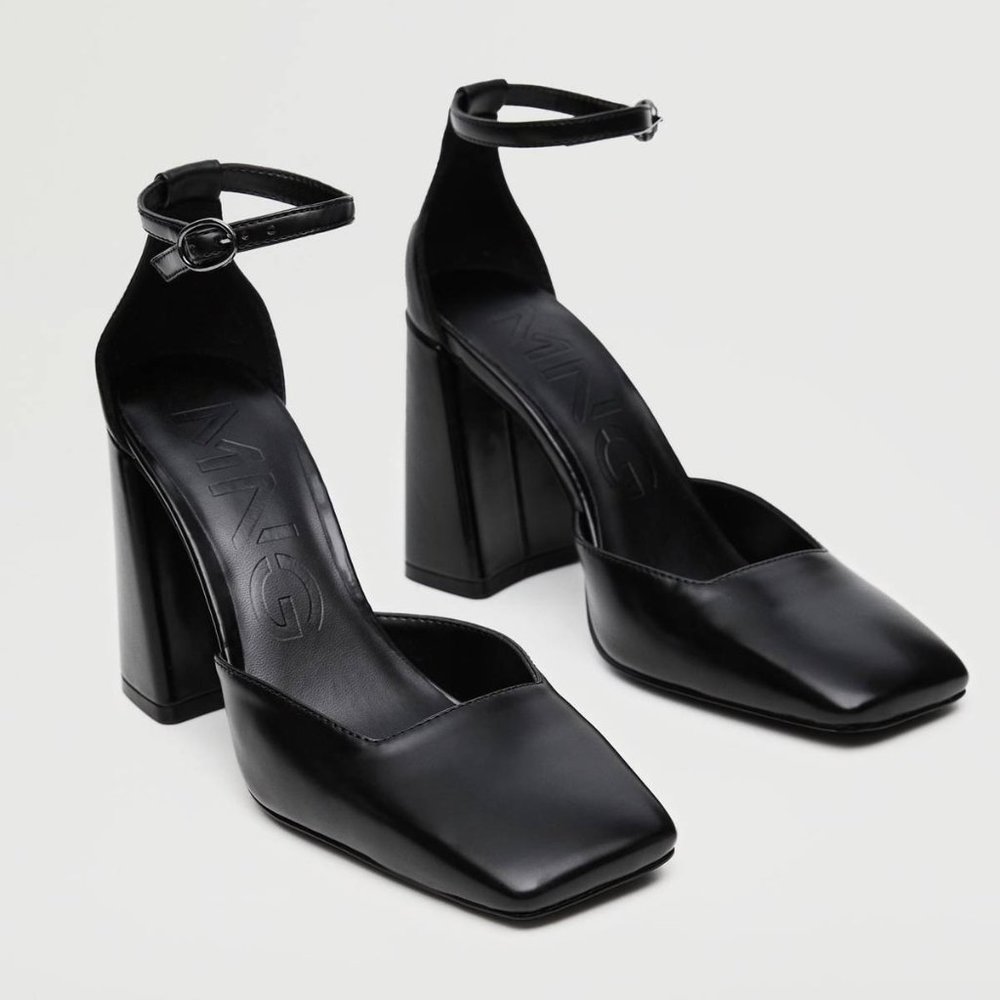 NWT Mango Block Heel Ankle Strap Shoe Maryjane in Black